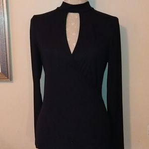 She & Sky Sexy Cut Out Black Top